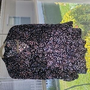 Jones New York Womens Blouse Size M Blue Red White Geometric Collar Long Sleeve